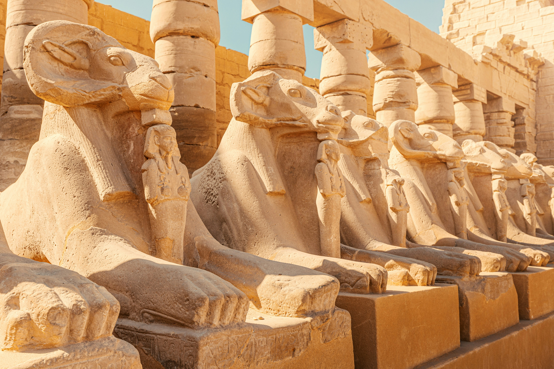 Ram-headed sphinxes at Karnak Temple in Egypt